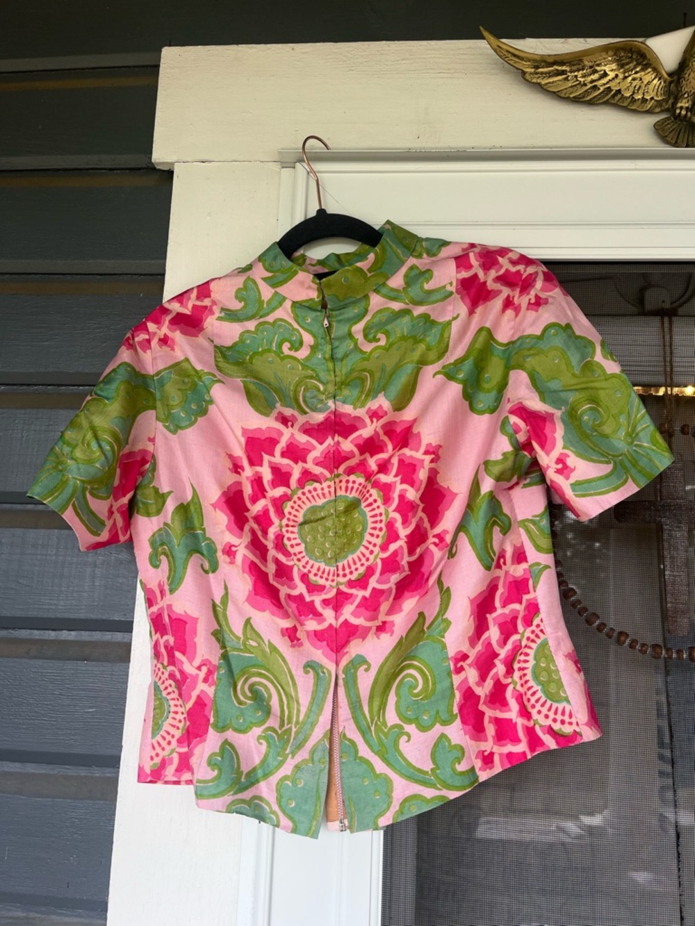 Beautiful vintage top 50’s 60’s pink colorful zip Asian style 1950 1960